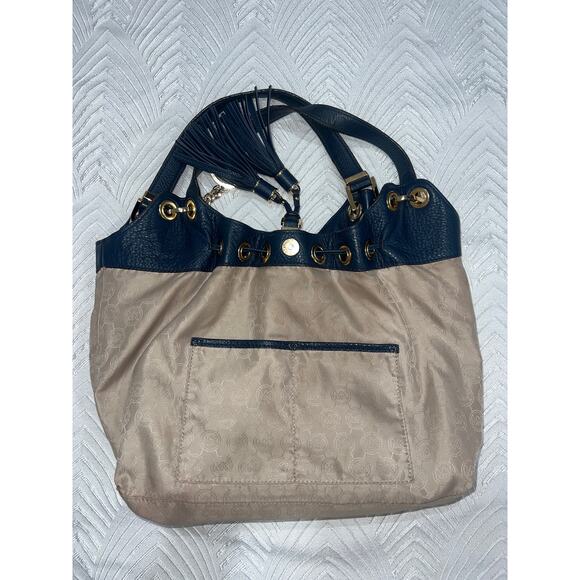 Michael Kors Navy Camden Blue Leather Drawstring Hobo Shoulder Bag Tassel - Picture 14 of 14